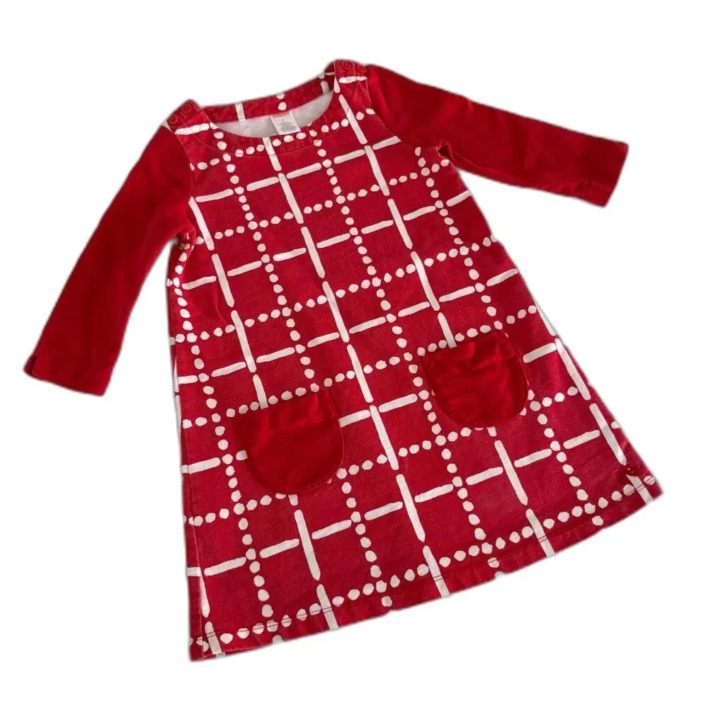 Gymboree Girls 6 Red Grid Windowpane Pocket Aline Knit Dress *READ*